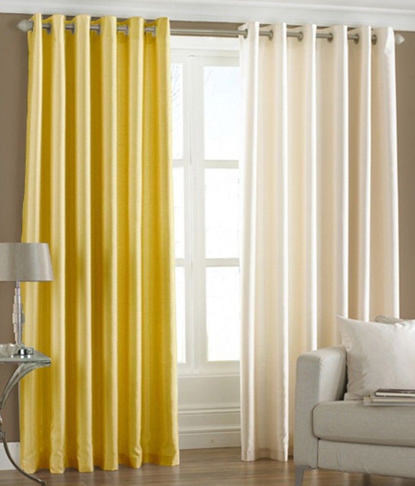 66% OFF on HomeZaara Polyester Yellow, Beige Solid Eyelet Curtain