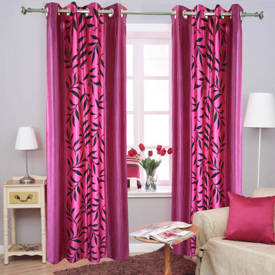 62% OFF on Homefab India Polyester Pink Floral Eyelet Curtain