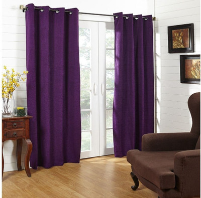 At Home Polycotton Purple Solid Eyelet Curtain