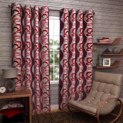 60% OFF on Enfin Homes Polyester Maroon Floral Eyelet Curtain
