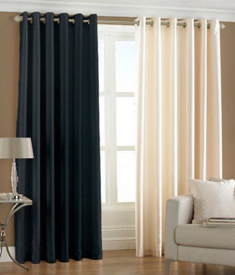 59% OFF on HomeZaara Polyester Grey, Beige Solid Eyelet Curtain