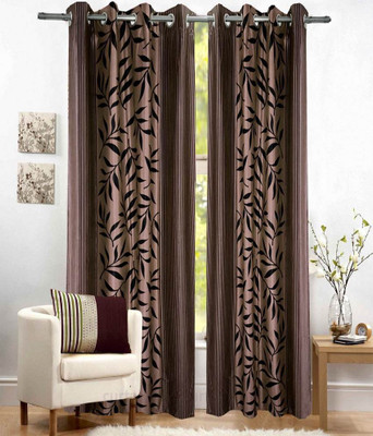 71% OFF on Kabir Polycotton Brown Printed Eyelet Curtain