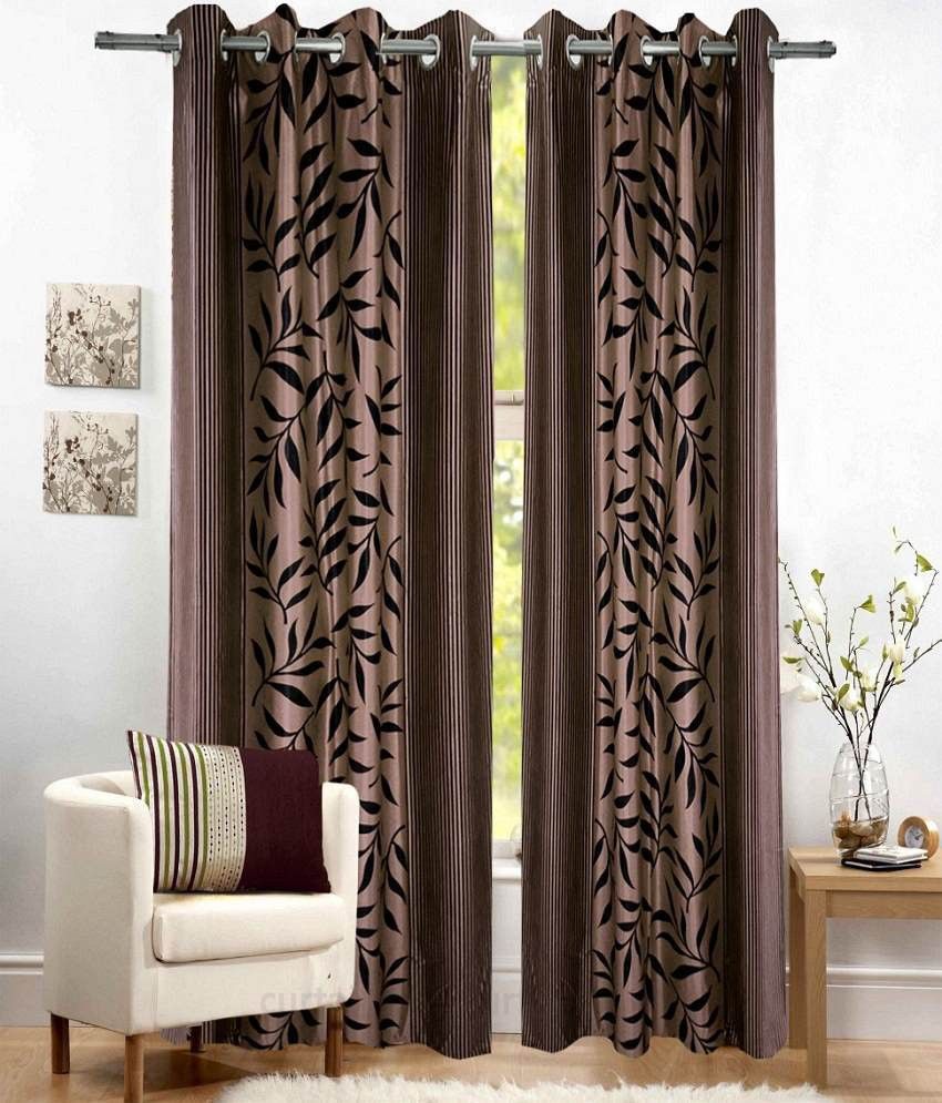 67% OFF on Kabir Polycotton Brown Printed Eyelet Curtain