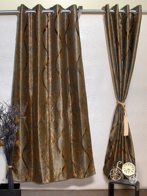 50% OFF on Puma Polyester Brown, Gold Damask Eyelet Curtain