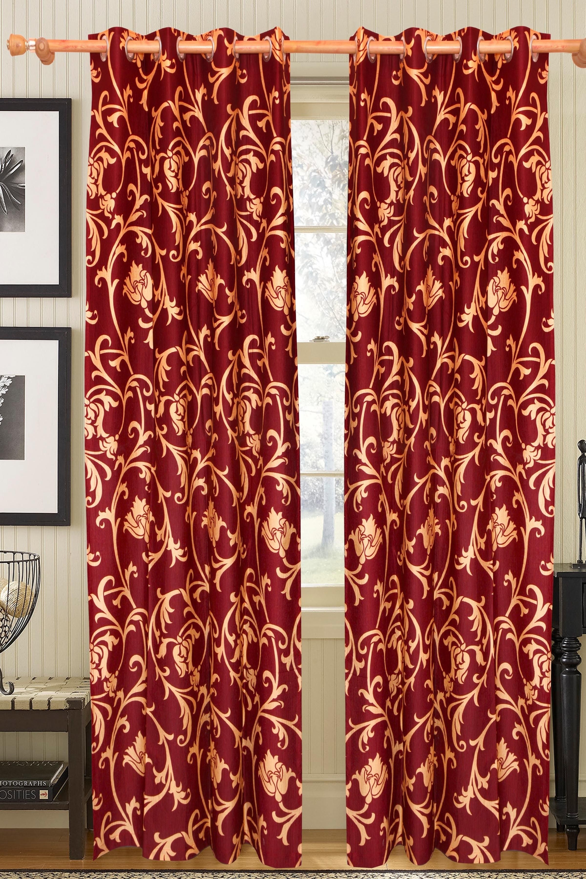 55% OFF on Vrinda Polyester Red Printed Eyelet Curtain