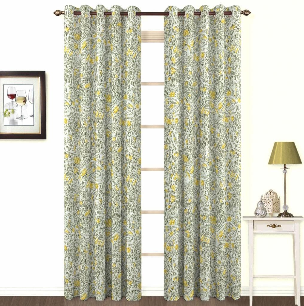 10% OFF on Skipper Polyester, Viscose, Blends Grey /Yellow Damask Eyelet Curtain