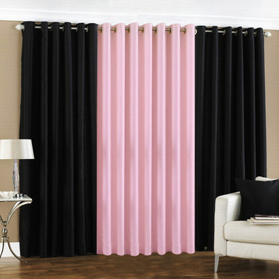 33% OFF on Pindia Polyester Black, Pink Solid Eyelet Curtain