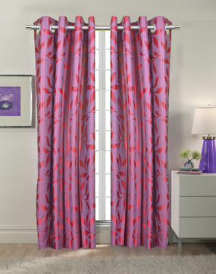 67% OFF on Trendy Home Polyester Pink Printed Eyelet Curtain