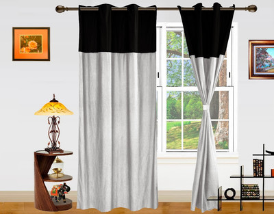 54% OFF on Dekor World Polyester Black, Silver Checkered Eyelet Curtain