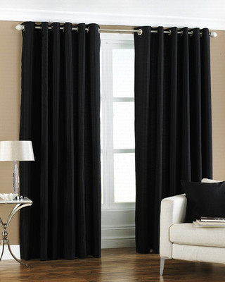 33% OFF on Pindia Polyester Black Floral Eyelet Curtain
