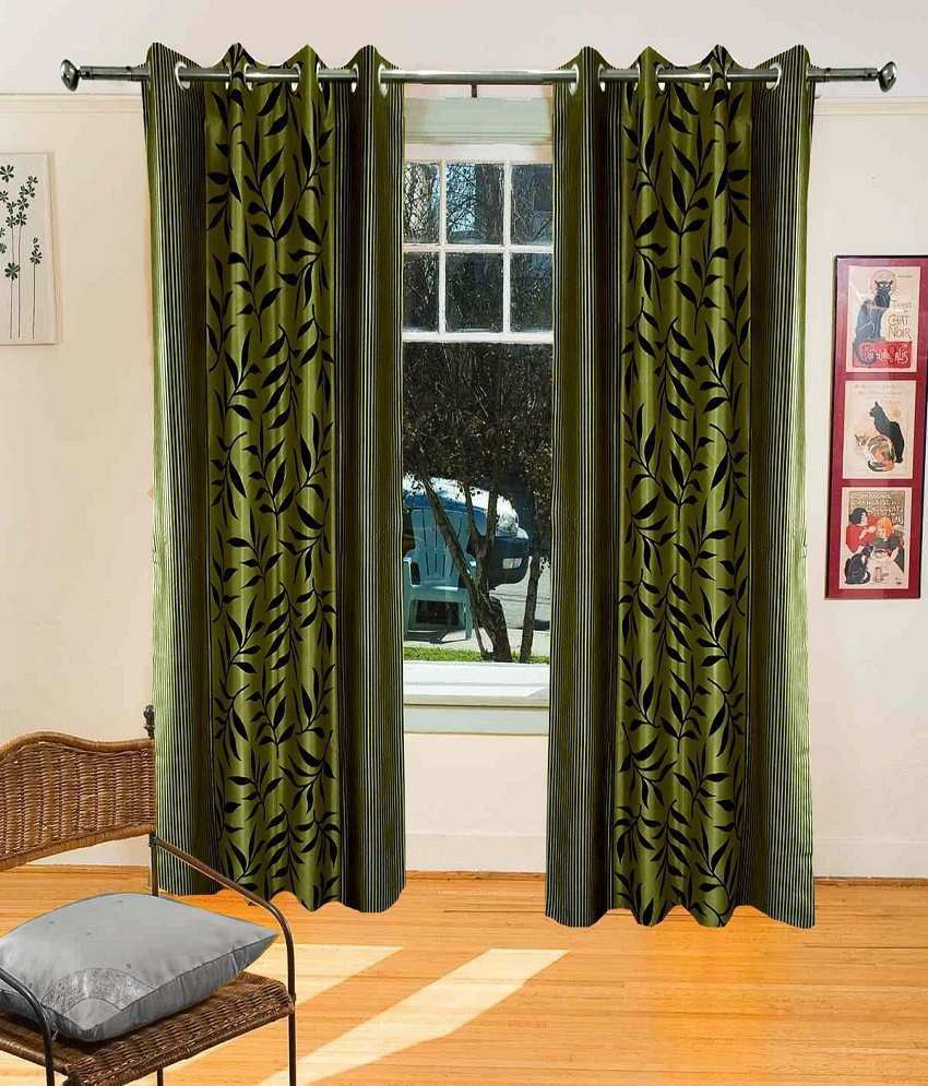 71% OFF on Kabir Polycotton Green Printed Eyelet Curtain