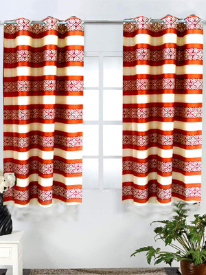 69% OFF on Homefab India Polyester Orange Striped Eyelet Curtain
