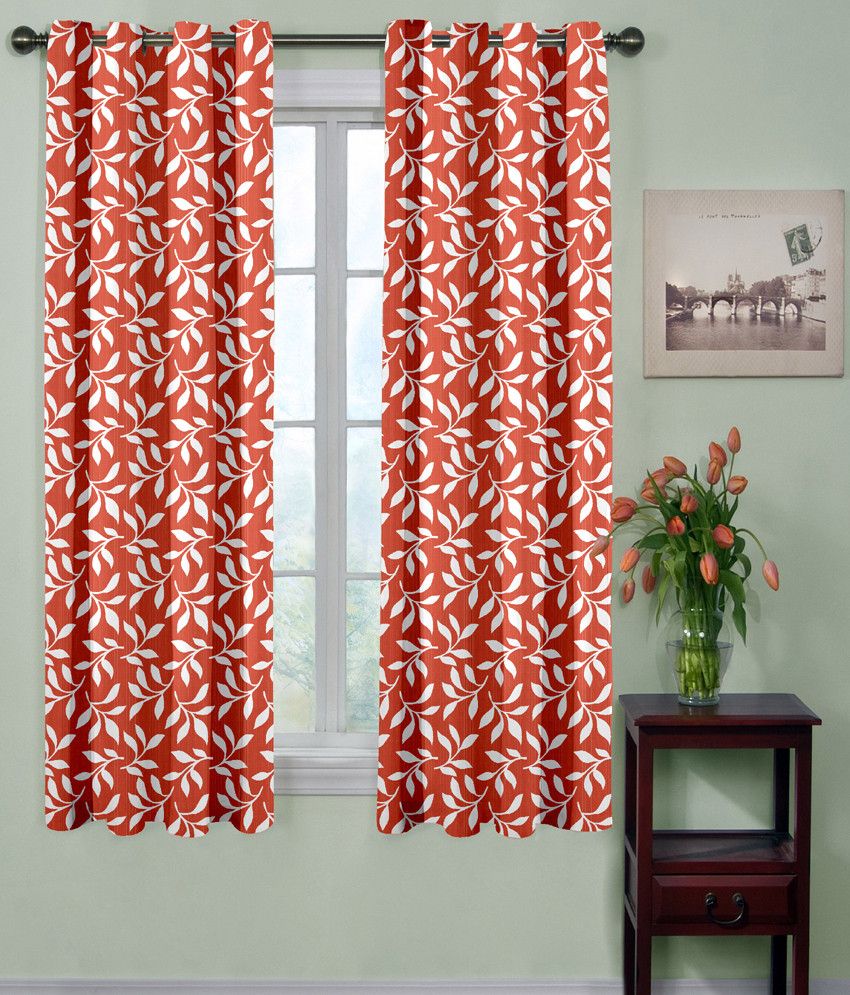 80% OFF on TT Polyester Orange Floral Eyelet Curtain
