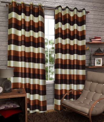 33% OFF on FabBig Polyester Brown Striped Eyelet Curtain