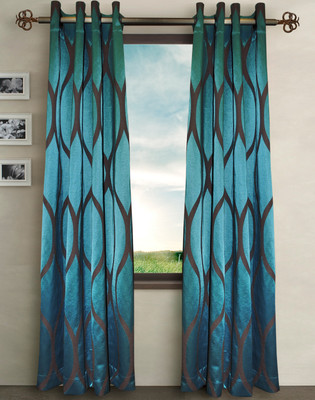 78% OFF on Aza Polycotton Blue, Brown Solid Eyelet Curtain