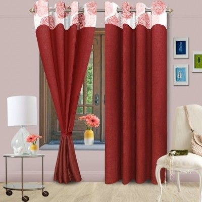 50% OFF on Vorhang Polyester Maroon Solid Eyelet Curtain