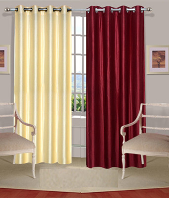 61% OFF on Fogg Polyester Maroon, Beige Solid Tab Top Curtain