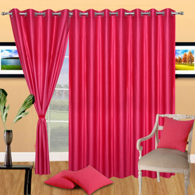 47% OFF on Handloomdaddy Polyester Pink Floral Eyelet Curtain
