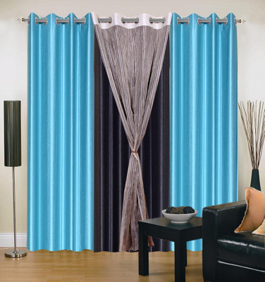 56% OFF on Hargunz Light Blue, Black Floral Eyelet Curtain