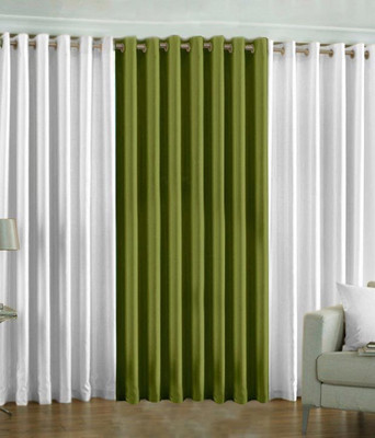 59% OFF on HomeZaara Polyester White, Green Solid Eyelet Curtain