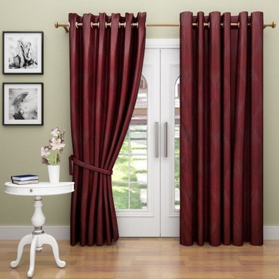G M HomeFashion Polyester Multicolor Damask Eyelet Curtain