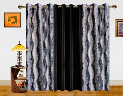 53% OFF on Dekor World Polyester Black, Silver Floral Eyelet Curtain