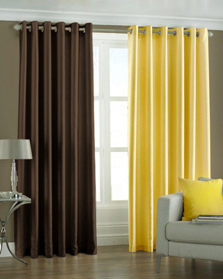 33% OFF on Pindia Polyester Brown, Yellow Solid Eyelet Curtain