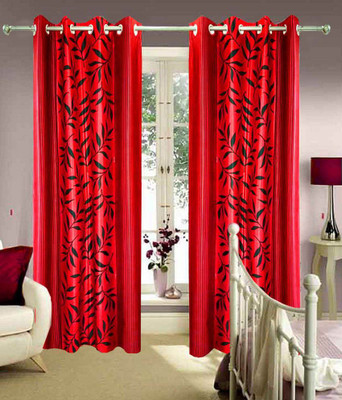 75% OFF on Kabir Polycotton Red Printed Eyelet Curtain