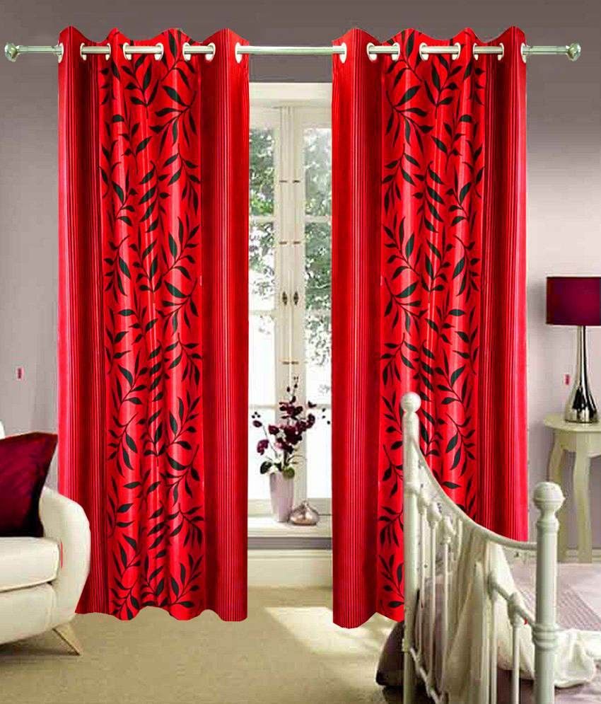 75% OFF on Kabir Polycotton Red Printed Eyelet Curtain