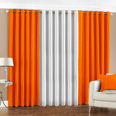 33% OFF on Pindia Polyester Orange, White Solid Eyelet Curtain