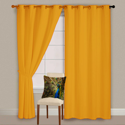 50% OFF on StyleNcomfort Gold Self Design Eyelet Curtain