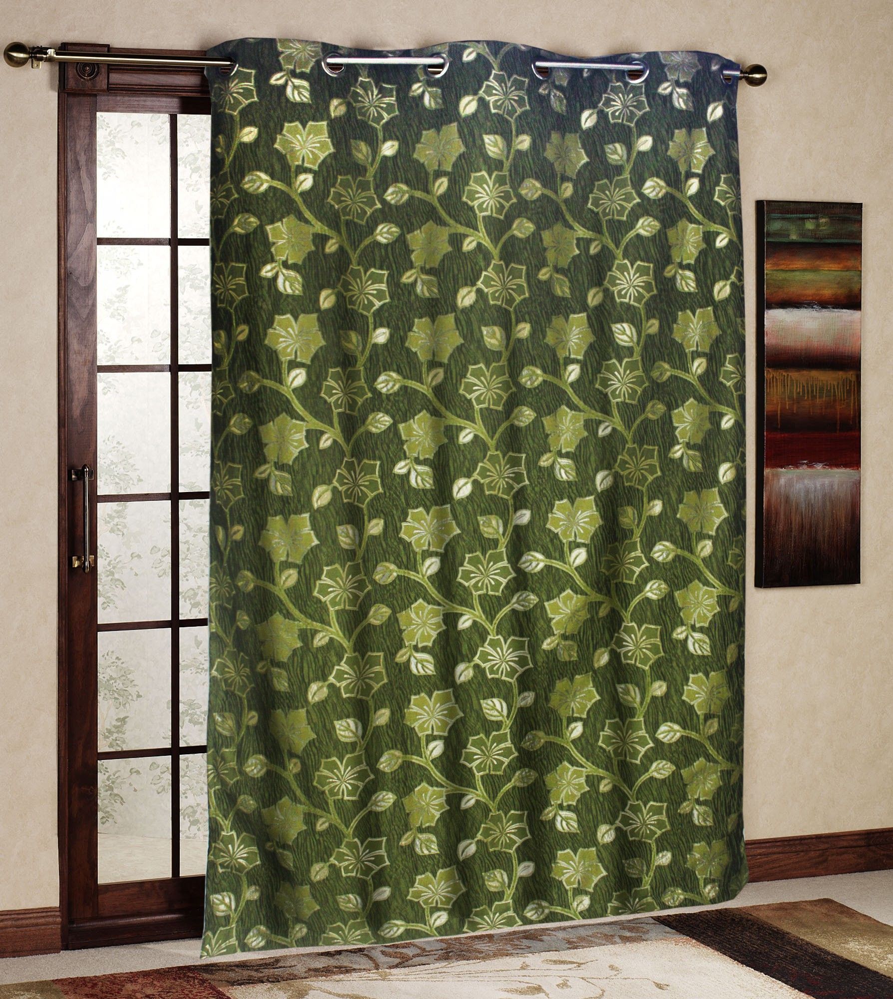 25% OFF on R home Polyester Green Floral Eyelet Curtain