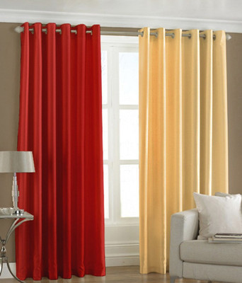 66% OFF on HomeZaara Polyester Red, Beige Solid Eyelet Curtain