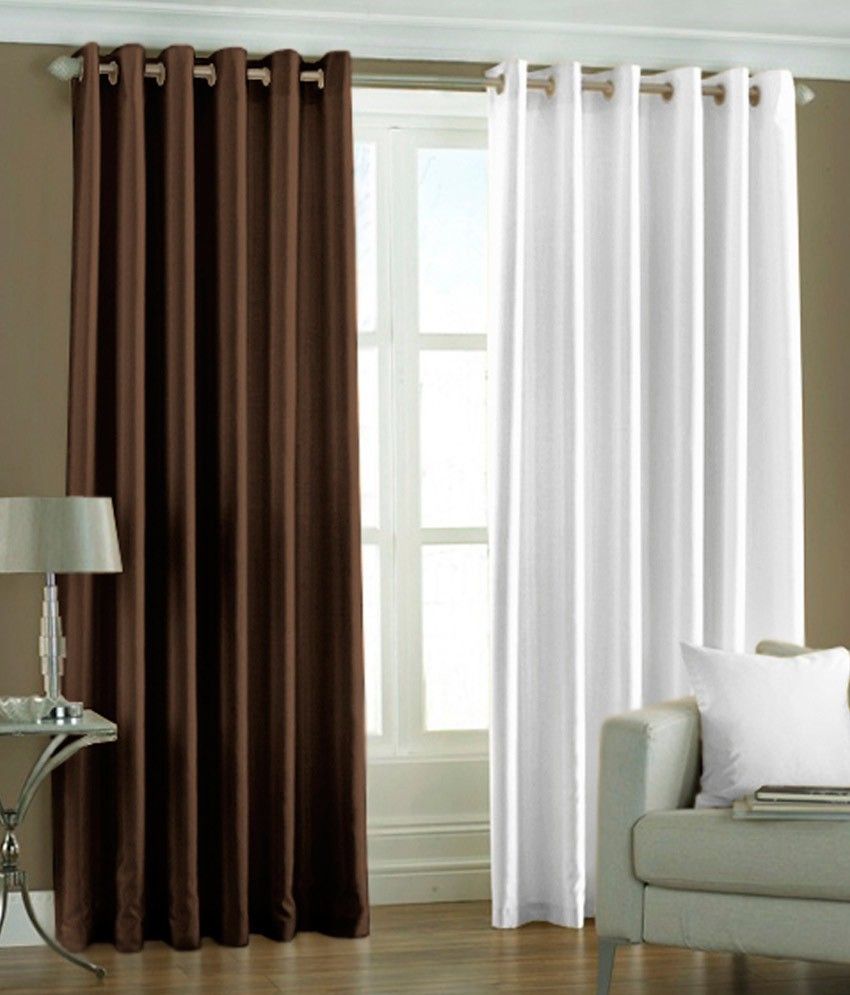 66% OFF on HomeZaara Polyester Brown, White Solid Ring Rod Curtain