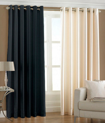 66% OFF on HomeZaara Polyester Black, White Solid Eyelet Curtain
