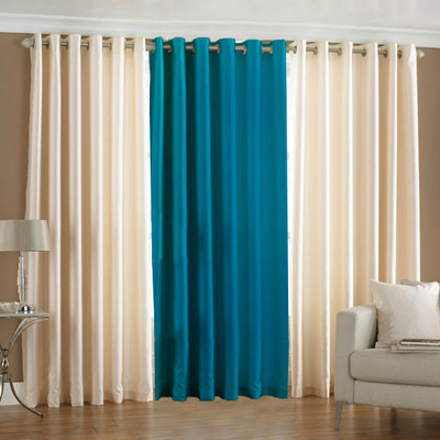 33% OFF on Pindia Polyester Cream, Aqua Printed Eyelet Curtain