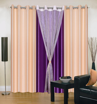 50% OFF on Hargunz Beige, Purple Solid Eyelet Curtain