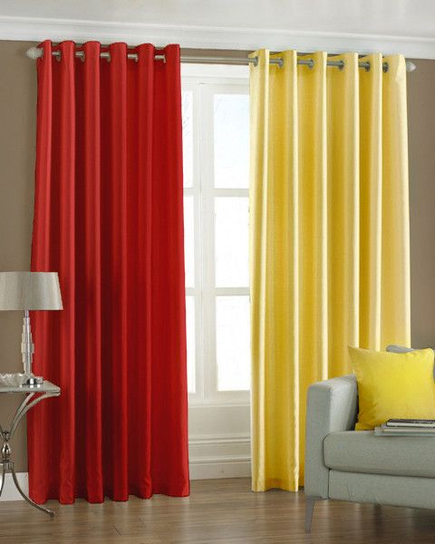 33% OFF on Pindia Polyester Red, Yellow Solid Eyelet Curtain