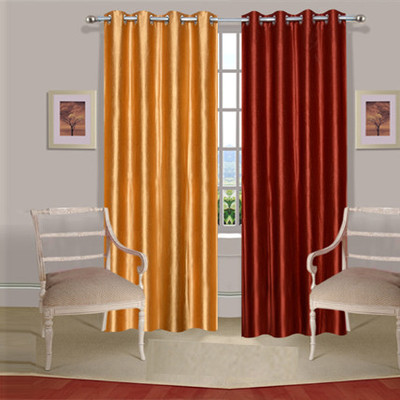 35% OFF on Handloomdaddy Polyester Gold, Brown Solid Eyelet Curtain