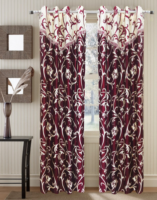 63% OFF on Homefab India Polyester Maroon Floral Eyelet Curtain
