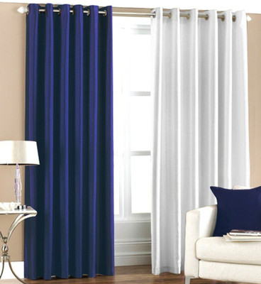 66% OFF on HomeZaara Polyester Blue, White Solid Eyelet Curtain