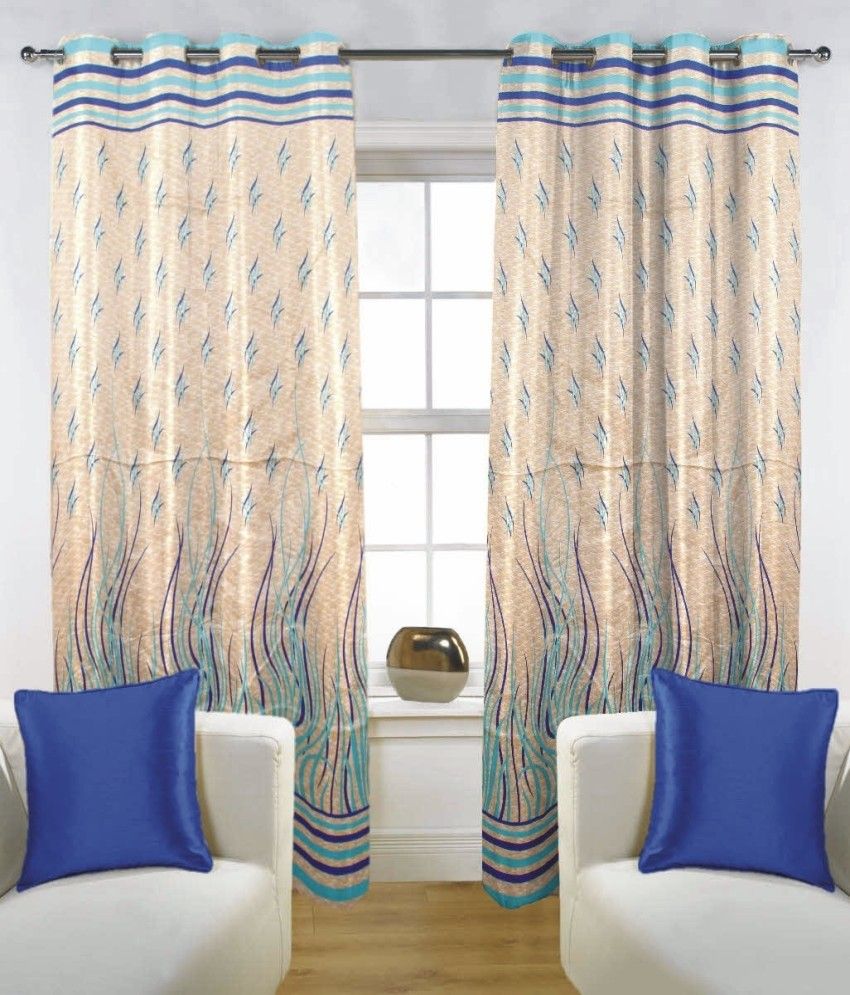 45% OFF on Fabutex Polyester Blue Floral Eyelet Curtain