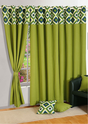 Swayam Cotton Green Floral Eyelet Curtain