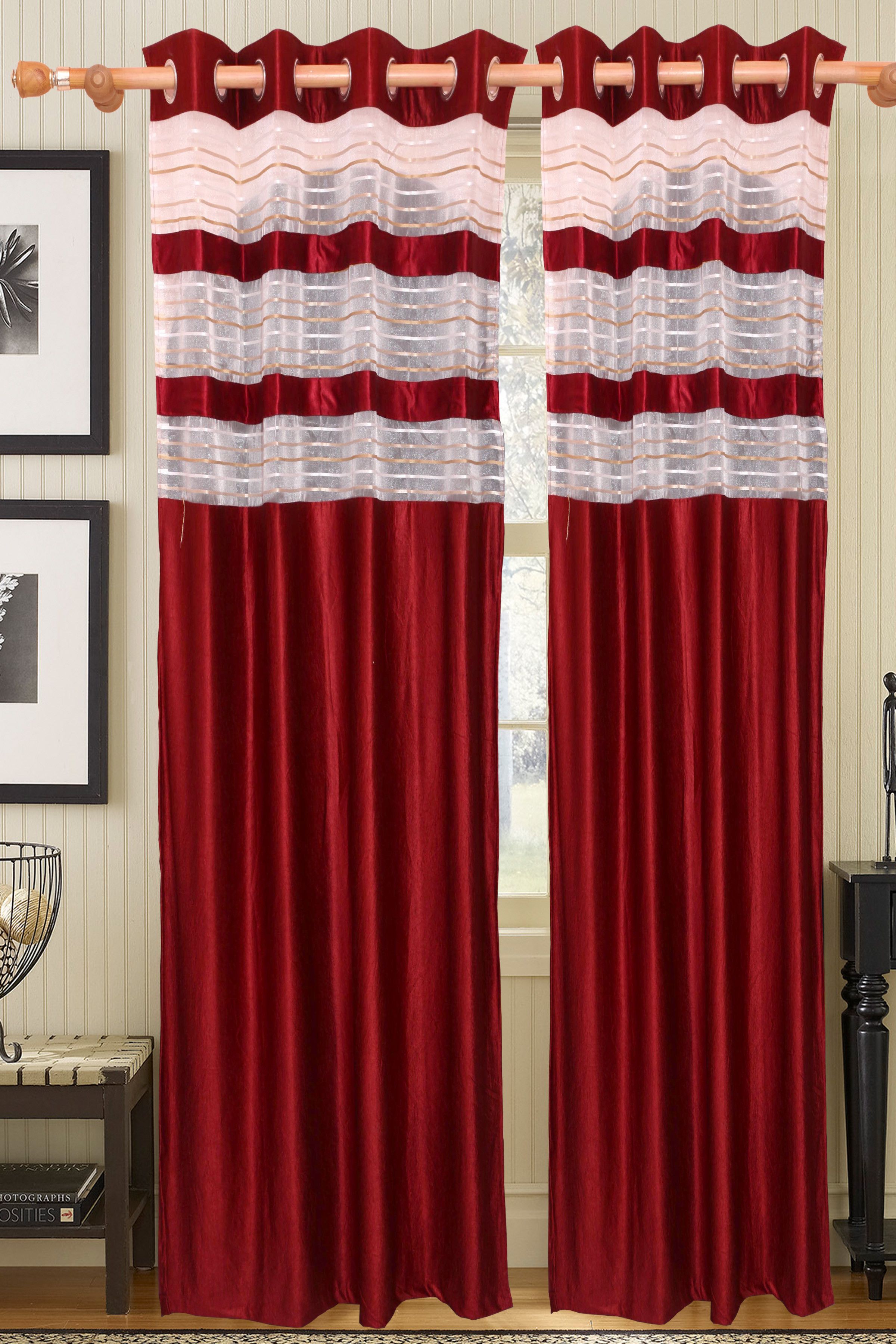 17% OFF on Vrinda Polyester Maroon Solid Eyelet Curtain