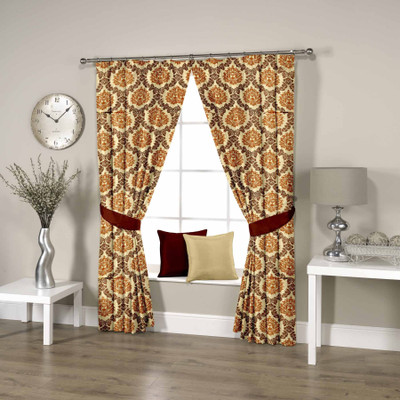 46% OFF on Threadmix Polyester Yellow Floral Eyelet Curtain