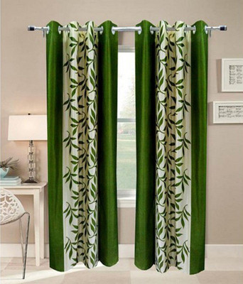 66% OFF on White Wave Polyester Green Printed Eyelet Curtain