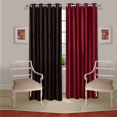 42% OFF on Handloomdaddy Polyester Brown, Red Damask Tab Top Curtain