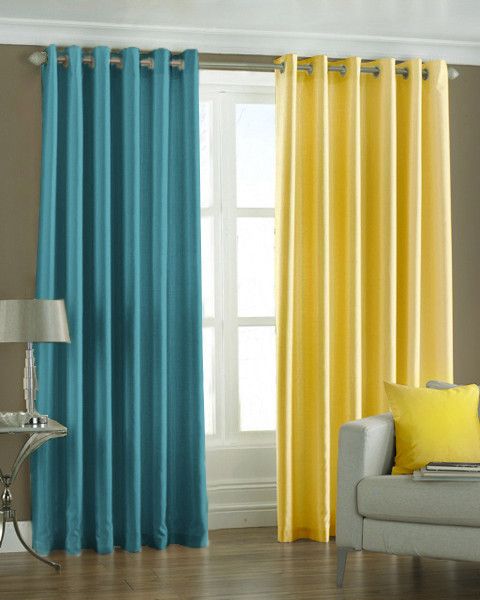 33% OFF on Pindia Polyester Blue, Yellow Solid Eyelet Curtain