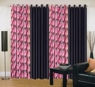 34% OFF on IWS Polyester Pink, Black Printed Eyelet Curtain