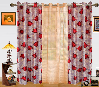 38% OFF on Dekor World Polyester Maroon, Beige Floral Eyelet Curtain